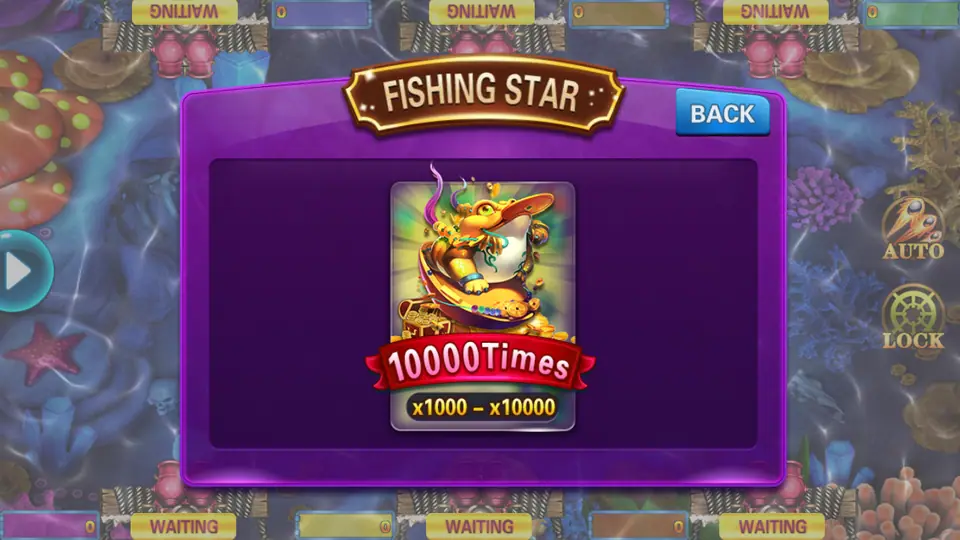 Fishing Star 10000 Times room card marked x1000 to x10000, with a golden toad on a pile of coins