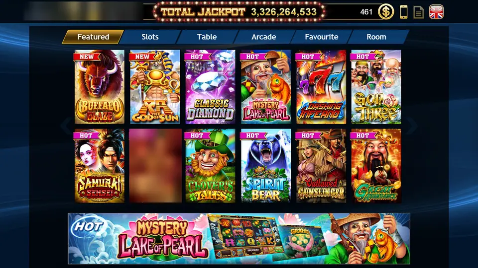 Live22 lobby on the Featured tab with a Total Jackpot counter and tiles for Buffalo Blaze, Ra God of the Sun, Samurai Sensei and Spirit Bear