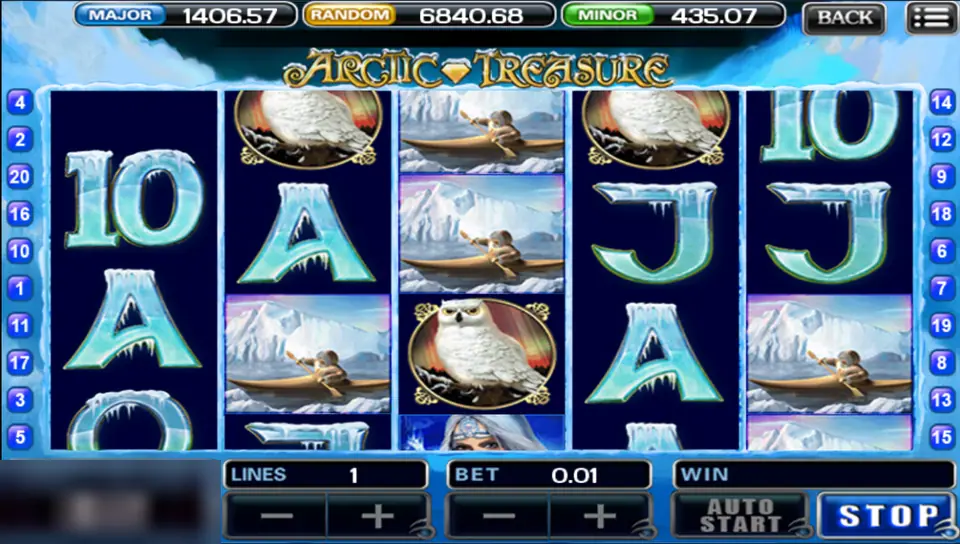 Arctic Treasure with the kayaker stacked on reel 3 and snowy owls on reels 2, 3 and 4, one line at 0.01