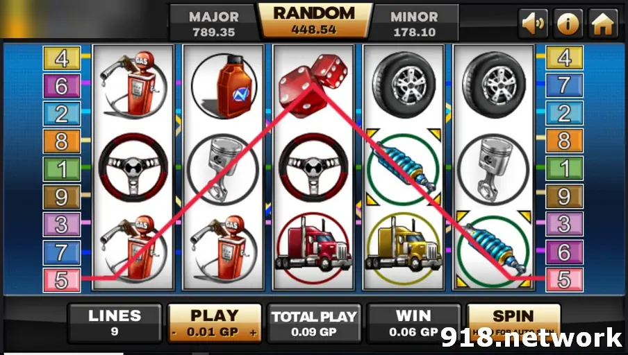 Highway Kings on Joker123 with fuel pumps, tyres and trucks and a winning line drawn across the reels
