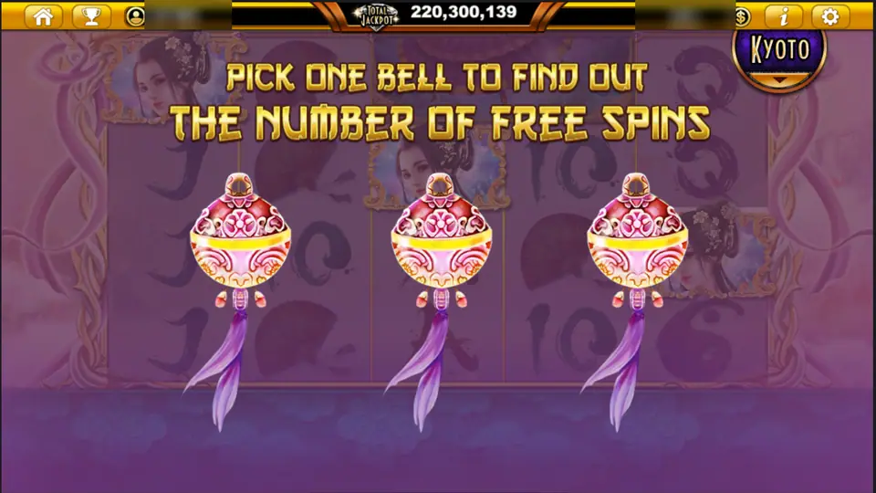 Sacred Relics bonus screen asking to pick one of three bells to find out the number of free spins