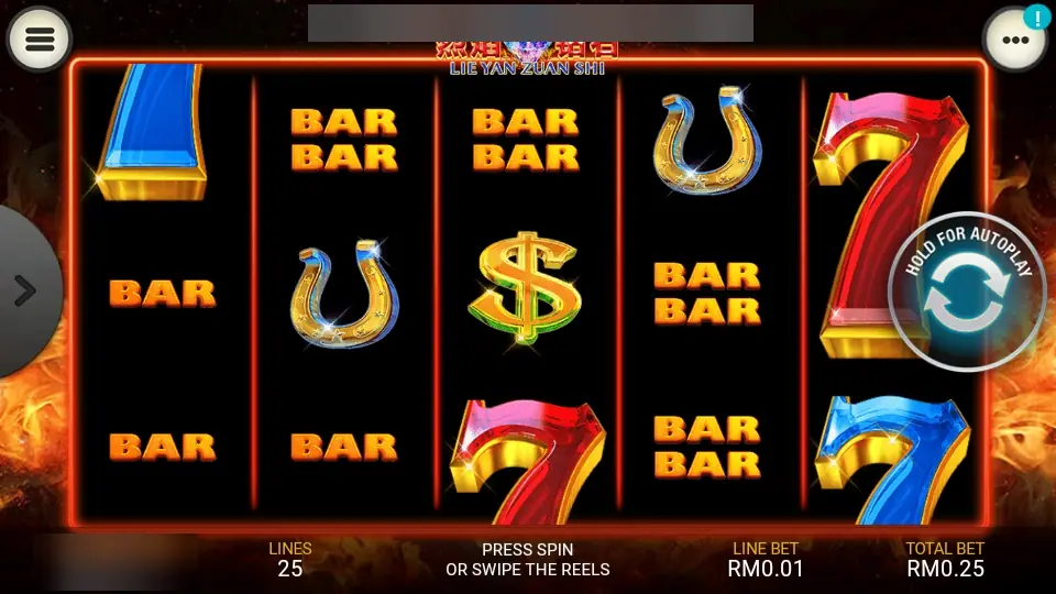 Lie Yan Zuan Shi reels with double BARs, horseshoes, a dollar sign and red and blue 7s
